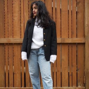 Vintage Black Collarless Blazer